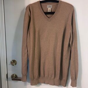 L.L. Bean Men's Cotton/Cashmere V-Neck Sweater in Tan size L -Tall
